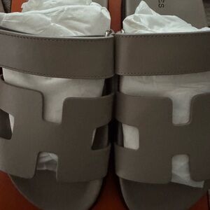 New Hermes Chypre Slide Sandals Beige Mastic Size 38.5